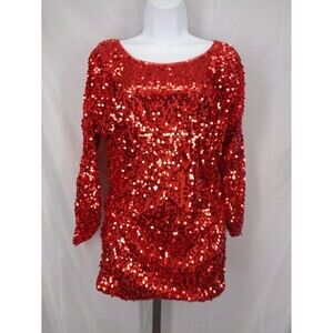Boston Proper Red Sequin Cold Shoulder Top Size Medium Party Holiday Cocktail
